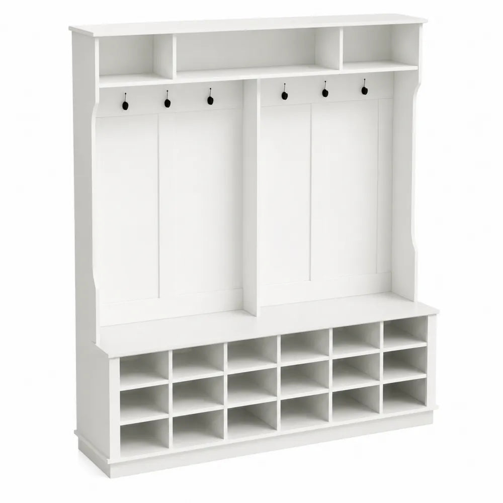 Appendiabiti Ingresso in Legno MDF Bianco con Scaffali e