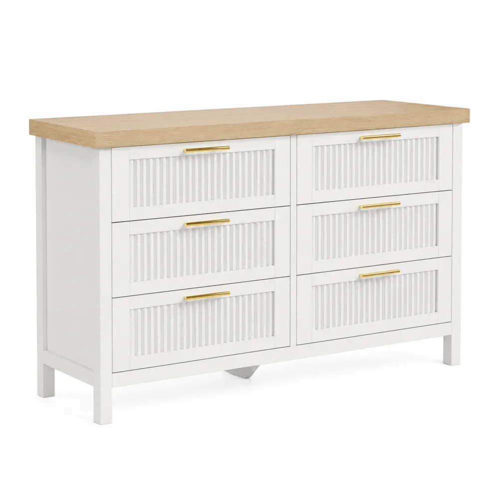Cassettiera in MDF Bianco e Rovere Chiaro con 6