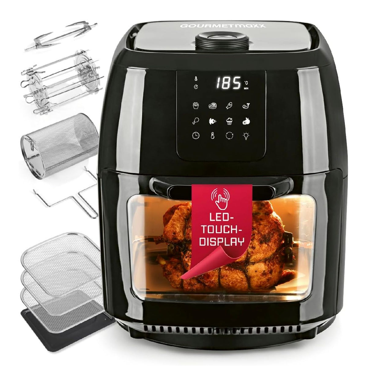 Digitale friggitrice elettrica con comandi touch nero