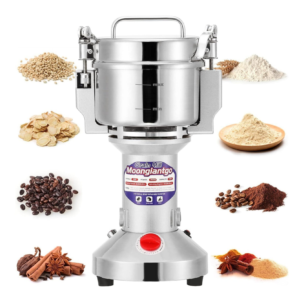 Mulino elettrico per cereali digitale in acciaio inox rosso