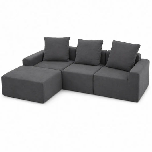 Divano modulare in tessuto grigio scuro con chaise