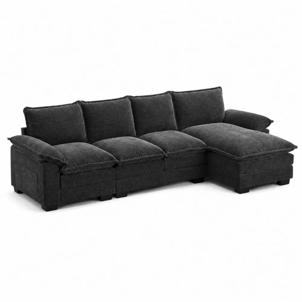 Divano angolare in tessuto con chaise