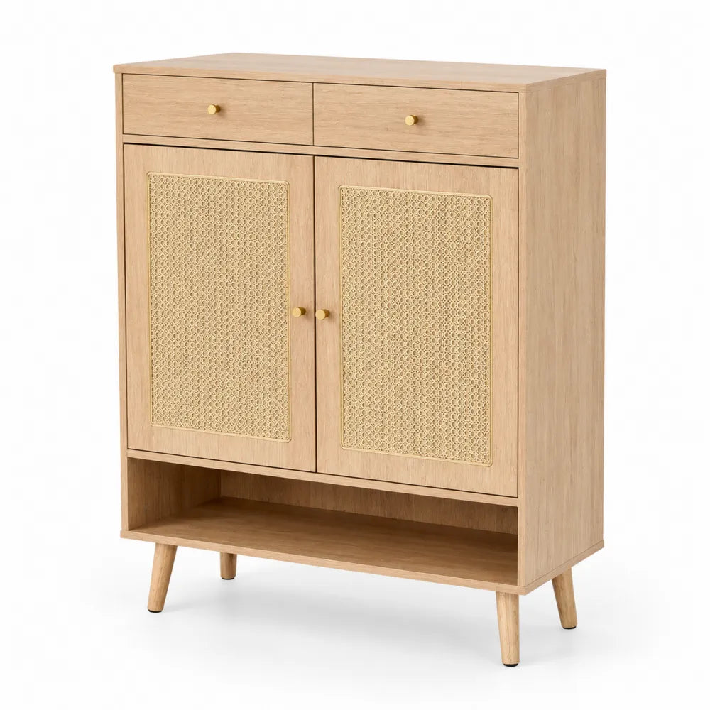 Credenza in legno e rattan con