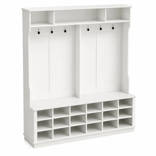 Appendiabiti Ingresso in Legno MDF Bianco con Scaffali e