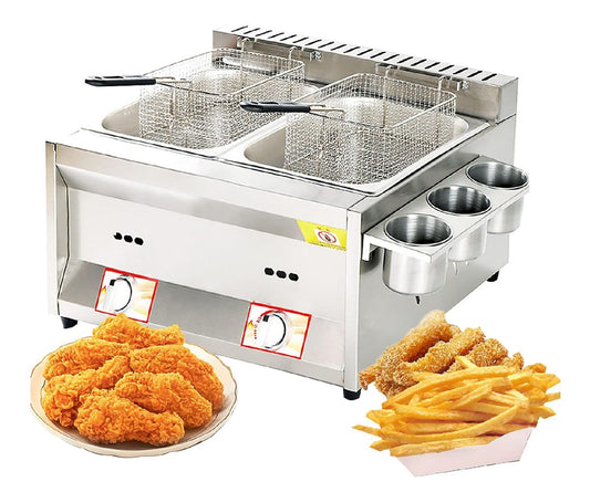 Friggitrice da cucina Friggitrice gas, friggitrice doppio cilindro, friggitrice profonda vaschetta oro