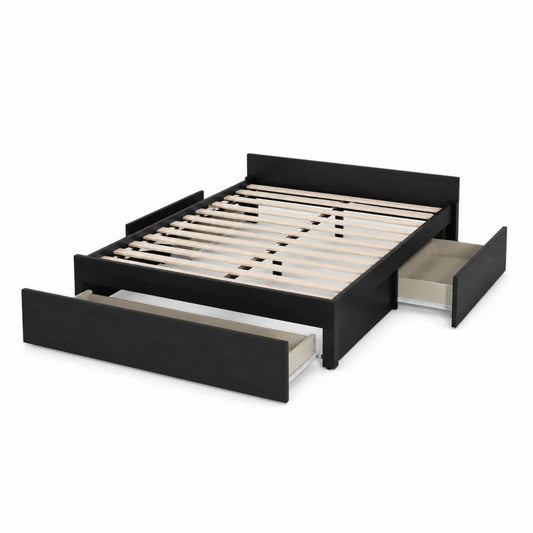 Letto matrimoniale in legno nero con cassetti 200x160