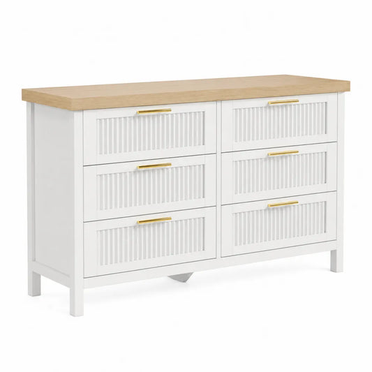 Cassettiera in MDF Bianco e Rovere Chiaro con 6