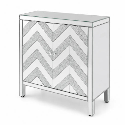 Credenza in Specchio e Vetro Temperato con Dettagli Zigzag Argento 80x30x85