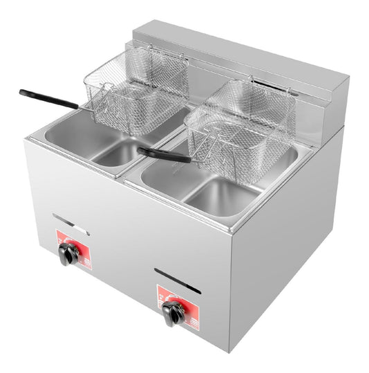 Friggitrice elettrica doppio cestello in acciaio inox argento 13.7 kg