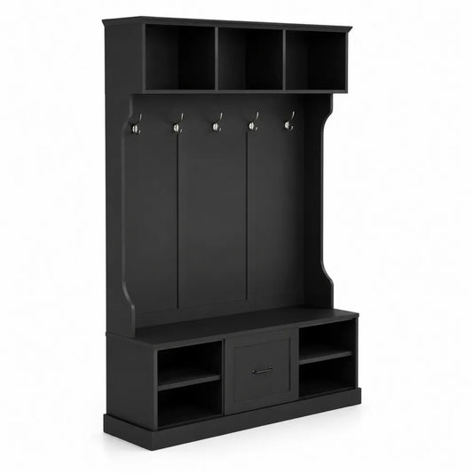Appendiabiti Ingresso Legno Nero con Mensole e